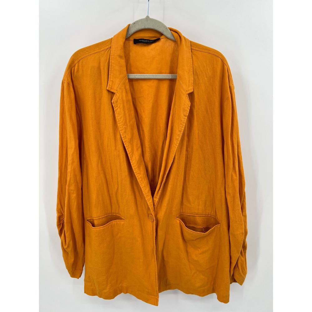 Marc New York Andrew Marc Linen Blend‎ Smocked Back Blazer Mustard Yellow